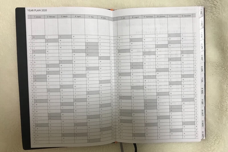 EDiTの手帳の年間カレンダー